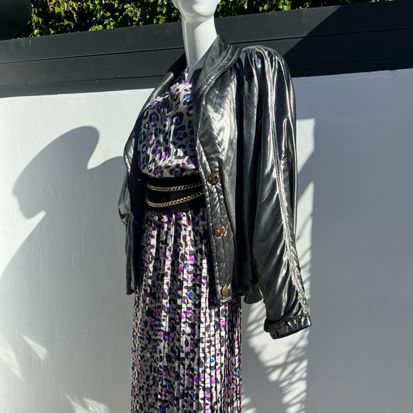 80s Metallic Button Up Bomber Jacket - Picture 9 of 16